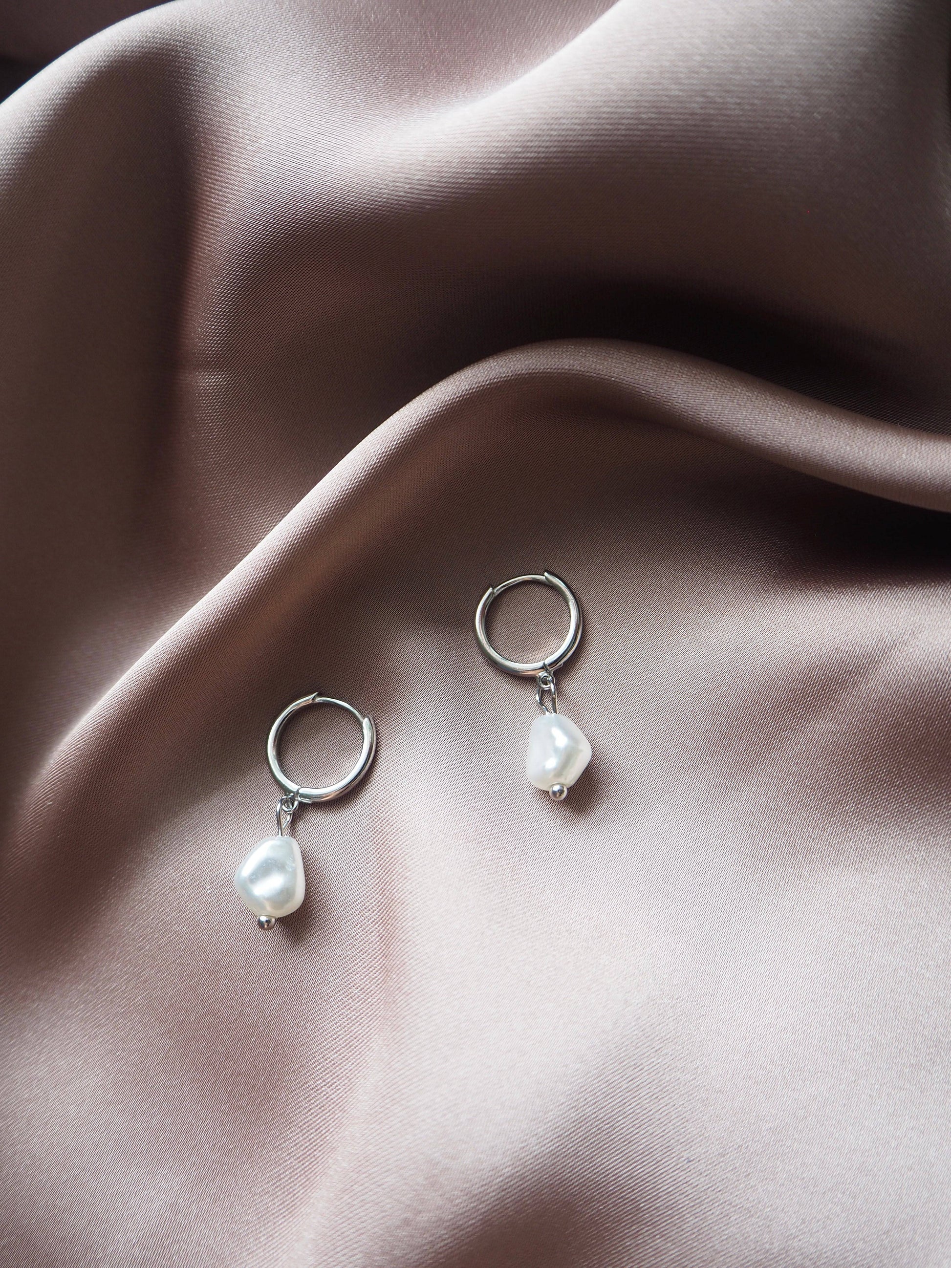 925 Sterling Silver Pearl Serenity Huggie Earrings