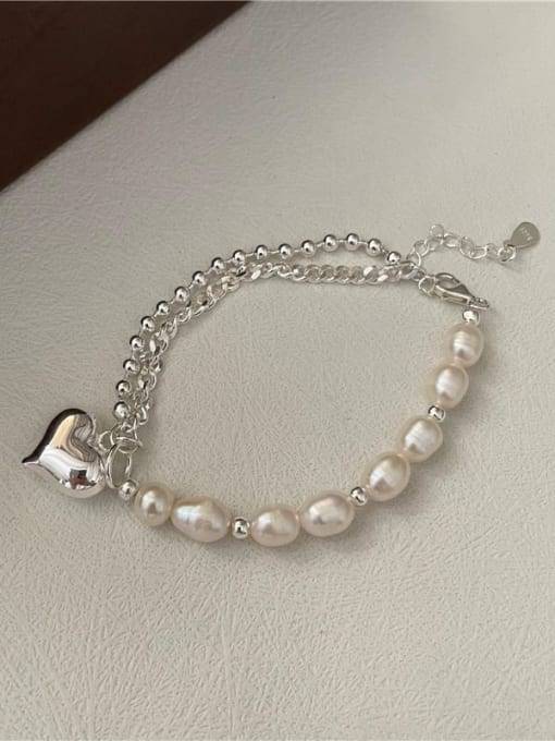 925 Sterling Silver Pearl & Heart Bracelet